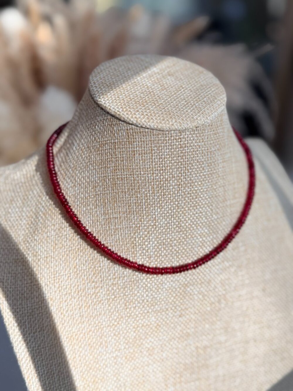 Ruby Red Gemstone Choker Necklace | Burgundy Beaded Necklace - Picture 6 of 8